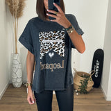 T - SHIRT GRIS LEOPARD IS NEW BLACK - La Petite Somptueuse