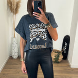 T - SHIRT GRIS LEOPARD IS NEW BLACK - La Petite Somptueuse