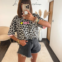 T-SHIRT LEOPARD COL ROSE ICONIC - La Petite Somptueuse