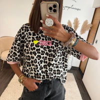 T-SHIRT LEOPARD COL ROSE ICONIC - La Petite Somptueuse