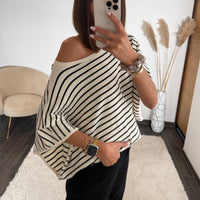T-SHIRT RAYE OVERSIZE NOIR - La Petite Somptueuse