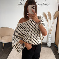 T-SHIRT RAYE OVERSIZE NOIR - La Petite Somptueuse