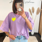 T-SHIRT RAYE VIOLET COEUR JAUNE - La Petite Somptueuse