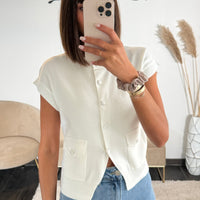 TOP A BOUTONS BLANC MOLLY - La Petite Somptueuse