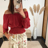 TOP BARDOT TERRACOTTA - La Petite Somptueuse