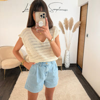 TOP BEIGE EN MAILLE LENA - La Petite Somptueuse