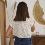 TOP BLANC FLOWERS GREEN - La Petite Somptueuse