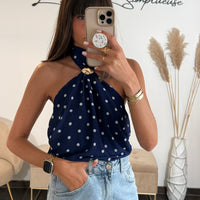 TOP BLEU A POIS SAM - La Petite Somptueuse