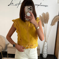 TOP BRODE MOUTARDE KATE - La Petite Somptueuse