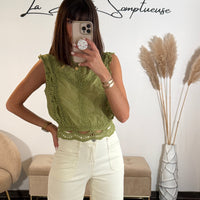 TOP BRODE VERT KATE - La Petite Somptueuse