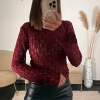 TOP DENTELLE FLOWER BORDEAUX - La Petite Somptueuse