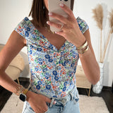 TOP FLEURI BLEU MIRA - La Petite Somptueuse