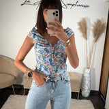 TOP FLEURI BLEU MIRA - La Petite Somptueuse