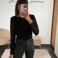 TOP FLEURIE NOIR CLASSY - La Petite Somptueuse