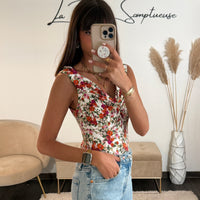 TOP FLOWER ROUGE ET BLANC MIRA - La Petite Somptueuse