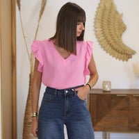 TOP GAZE DE COTON ROSE ALIX - La Petite Somptueuse