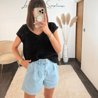 TOP NOIR EN MAILLE LENA - La Petite Somptueuse