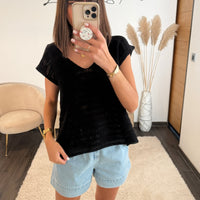 TOP NOIR EN MAILLE LENA - La Petite Somptueuse