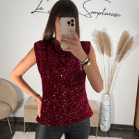 TOP SEQUINS BORDEAUX JENO - La Petite Somptueuse