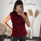 TOP SEQUINS BORDEAUX JENO - La Petite Somptueuse