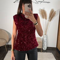 TOP SEQUINS BORDEAUX JENO - La Petite Somptueuse