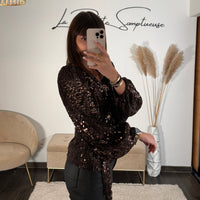 TOP SEQUINS CHOCO TAYLOR - La Petite Somptueuse