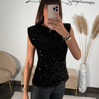 TOP SEQUINS NOIR JENO - La Petite Somptueuse