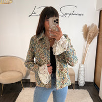 VESTE FLEURIE BLEU AGATHE - La Petite Somptueuse