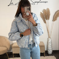 VESTE IMPERMEABLE BLEU FLOWERS - La Petite Somptueuse