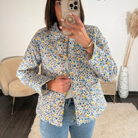 VESTE MATELASSEE BLEU FLOWERS - La Petite Somptueuse