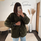 VESTE MOUTON REVERSIBLE KAKI - La Petite Somptueuse