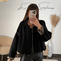 VESTE NOIRE LEOPARD ABBY - La Petite Somptueuse
