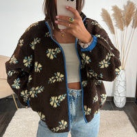VESTE POLAIRE CHOCO/BLEU FLEURI - La Petite Somptueuse