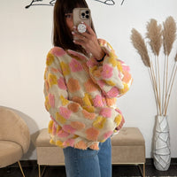 VESTE POLAIRE FLOWERS JAUNE ROSE - La Petite Somptueuse