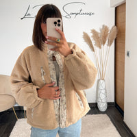 VESTE POLAIRE REVERSIBLE FLOWER BEIGE - La Petite Somptueuse