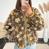 VESTE POLAIRE TAUPE/JAUNE FLEURI - La Petite Somptueuse
