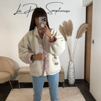 VESTE REVERSIBLE BLANCHE FLOWERS - La Petite Somptueuse