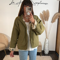 VESTE REVERSIBLE FLEURIE KAKI - La Petite Somptueuse