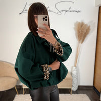 VESTE VERT SAPIN LEOPARD ABBY - La Petite Somptueuse