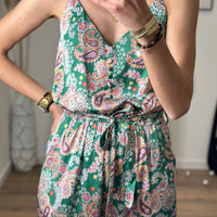 COMBINAISON PANTALON SATINÉE VERTE ELINA - La Petite Somptueuse