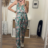 COMBINAISON PANTALON SATINÉE VERTE ELINA - La Petite Somptueuse