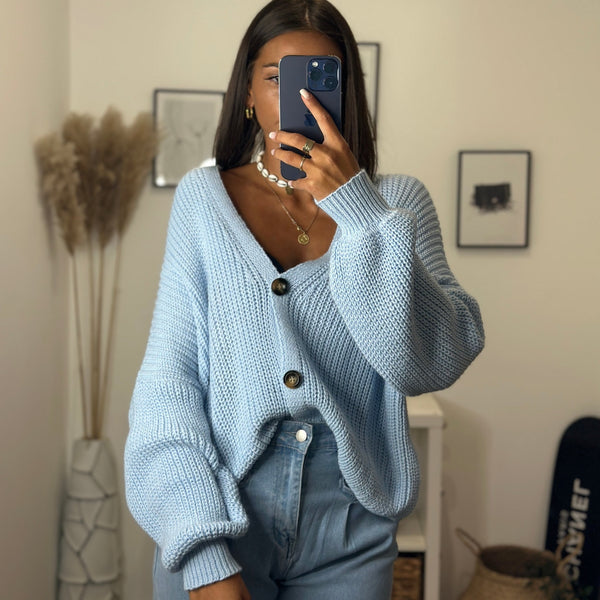GILET MAILLE BABY BLUE - La Petite Somptueuse