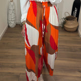 PANTALON PLISSE ORANGE ET CAMEL NELLY - La Petite Somptueuse