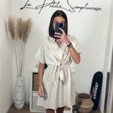 ROBE CHEMISE EN LIN BEIGE CHARLIE - La Petite Somptueuse