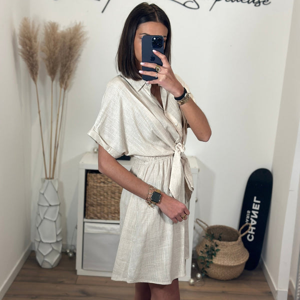 ROBE CHEMISE EN LIN BEIGE CHARLIE - La Petite Somptueuse