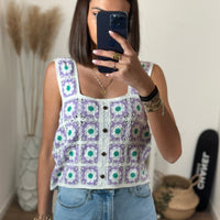 TOP CROCHET BLANC ET VIOLET LEA - La Petite Somptueuse